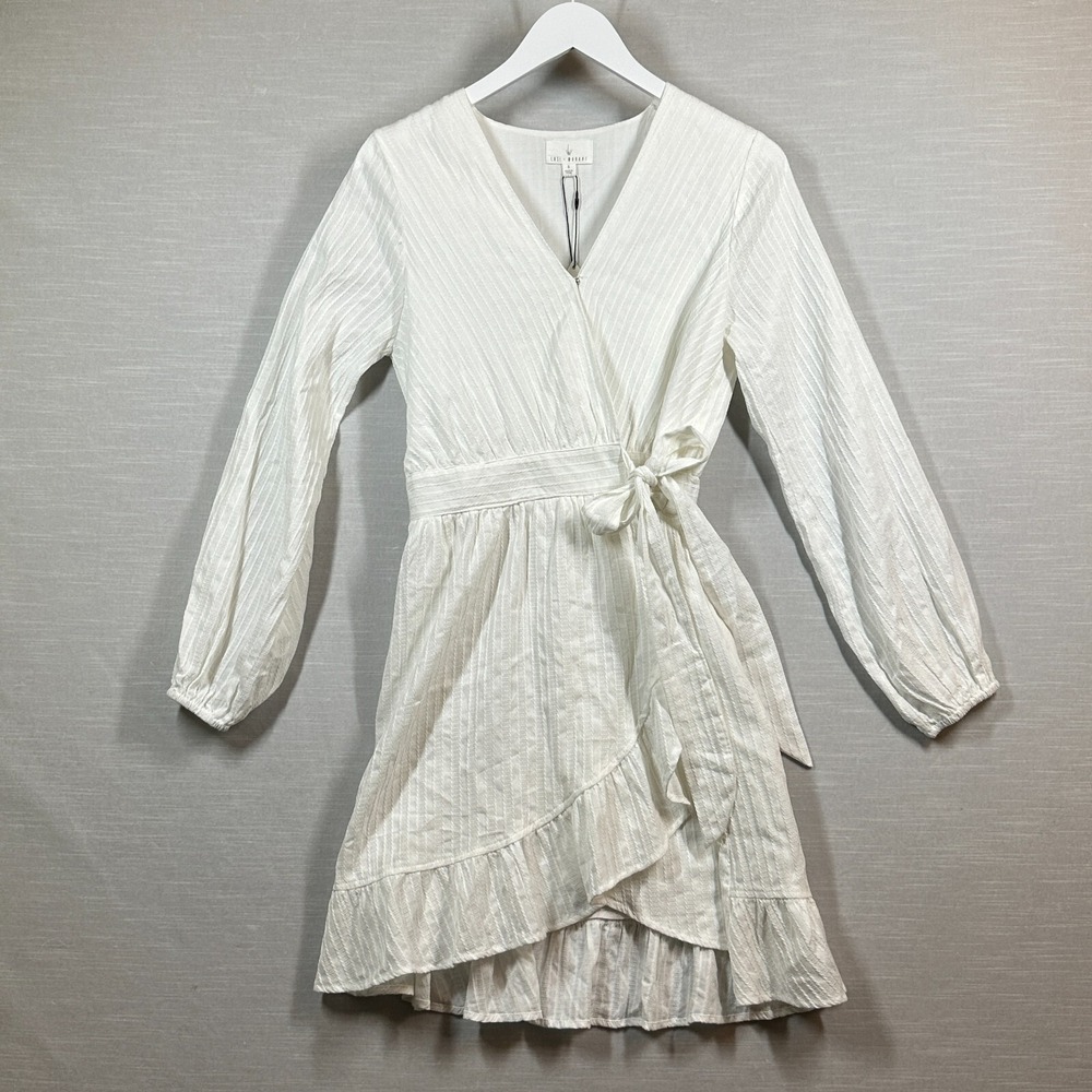 Lost‎ + Wander Wrap Dress Women S White Cotton Gauze Ruffle Long Sleeve